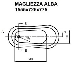 Magliezza Акриловая ванна на лапах Alba (155,5x72,5) ножки хром  – фотография-3